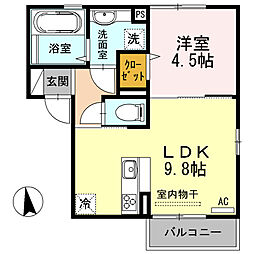 GrandRapids黒髪 2階1LDKの間取り