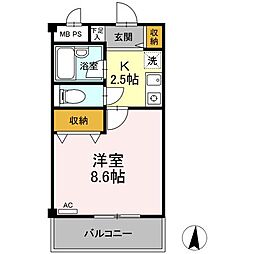 アクシス東小金井 2階1Kの間取り