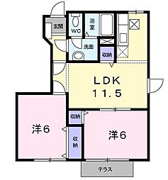 シャン・ド・フルール 1階2LDKの間取り