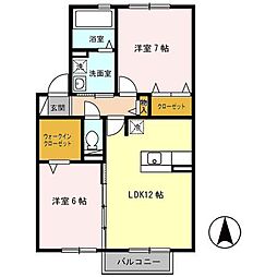 カメリア　Ａ棟 2階2LDKの間取り
