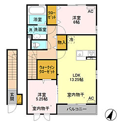 JR上越線 井野駅 徒歩21分の賃貸アパート 2階2LDKの間取り