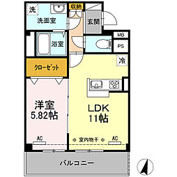 グランデュール レイ 2階1LDKの間取り