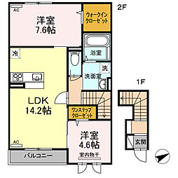セントセシリア　B棟 2階2LDKの間取り
