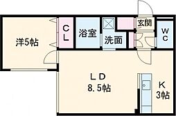 クラリス菊水II 1階1LDKの間取り