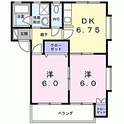 メゾン・ド・茶居夢 2DKの間取図画像