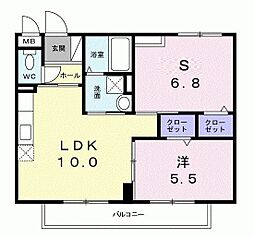 イルソーレ桂1番館 1LDKの間取図画像