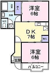 リヴィエールノール 2DKの間取図画像