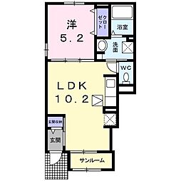 シエロ・ガーデン今治A 1LDKの間取図画像