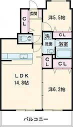 フラージュ・ヴェール 2LDKの間取図画像