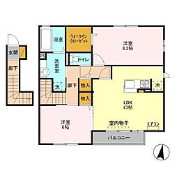 Azure（アズール）　B 2階2LDKの間取り