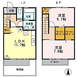 ルミエールあぞの 1階2LDKの間取り