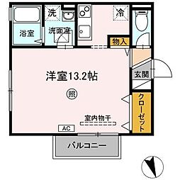 サンライトＳ 2階ワンルームの間取り