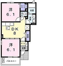 フルーツパーク富里館E 2DKの間取図画像