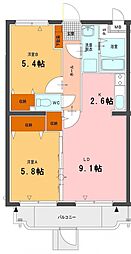 プランドール柳原 3階2LDKの間取り