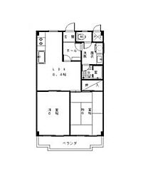 東武東上線 若葉駅 徒歩18分の賃貸マンション 3階2DKの間取り