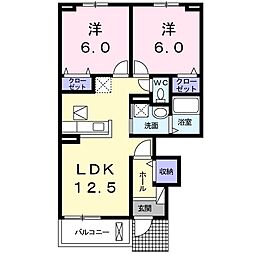 プリムラ 1階2LDKの間取り