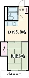 第2緑園サンコーポ 1DKの間取図画像