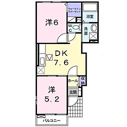 プラシード1 2DKの間取図画像