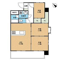 新屋敷ピアッツァビル 8階3LDKの間取り