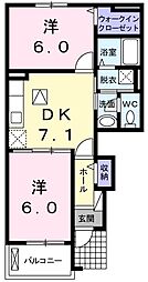 リバーサイド　リリー　II 1階2DKの間取り