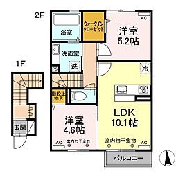 メルヴェーユ・ウィット　A棟 2階2LDKの間取り