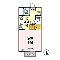 パンシオン額新保 1階1Kの間取り