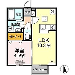 クレールニシヤマ3 1LDKの間取図画像