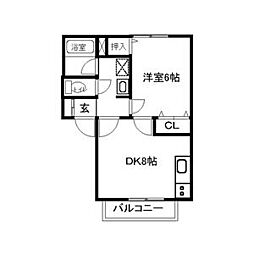 パークサイド青津目A棟 1DKの間取図画像