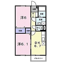 サニーハイツローズ 2DKの間取図画像