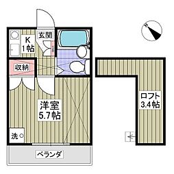 レオパレスブラウン第二 1Kの間取図画像
