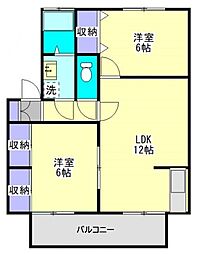 セジュールウエストＡ 2階2LDKの間取り