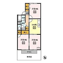 エクレール五井西　Ｆ 1階3DKの間取り