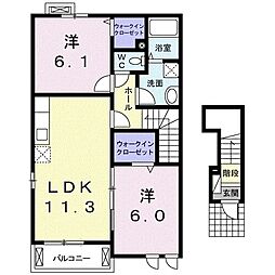 アメニティ　III 2階2LDKの間取り