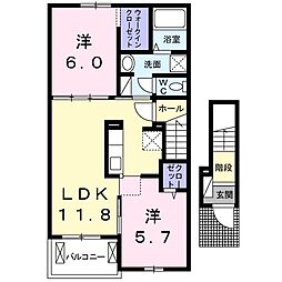 パルハーモニーI 2階2LDKの間取り
