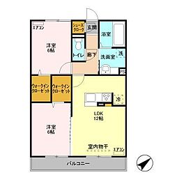 グランドゥールV　B棟 3階2LDKの間取り