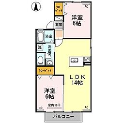 Ｋｉｔａ壱番館　Ａ棟 2階2LDKの間取り