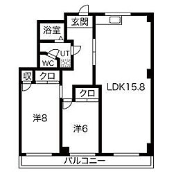 パークハイツ宮下 4階2LDKの間取り