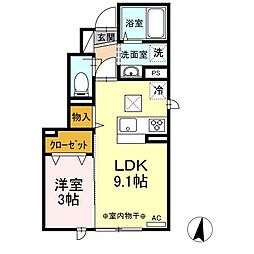 Ｄーｒｏｏｍ中央 1階1LDKの間取り