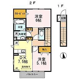 花吹雪 2階2DKの間取り