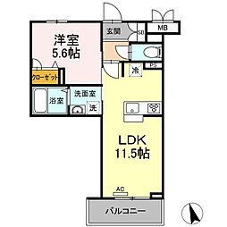 メセナ寺家 3階1LDKの間取り