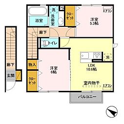 つくばエクスプレス みどりの駅 徒歩18分の賃貸アパート 2階2LDKの間取り