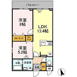 ニシコービルディング門司 2LDKの間取図画像