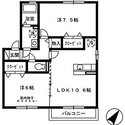 パークハイム　B棟 2階2LDKの間取り