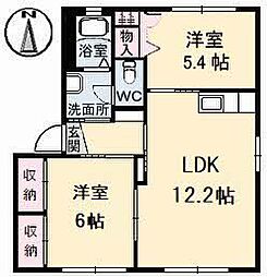 グランコート浅野D 2LDKの間取図画像