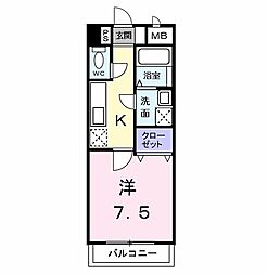 アヴァンティ 2階1Kの間取り