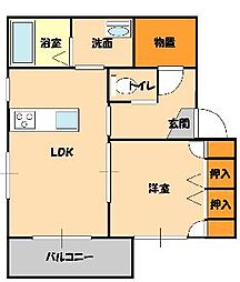 エミネンス西野目Ｄ 1階1LDKの間取り