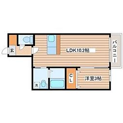 マノール 1階1LDKの間取り