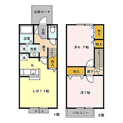 セトルセブン　Ａ/Ｂ 1階2LDKの間取り