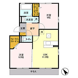 グランレーベン 1階2LDKの間取り