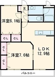 ERMスクエアガーデン東館 2LDKの間取図画像